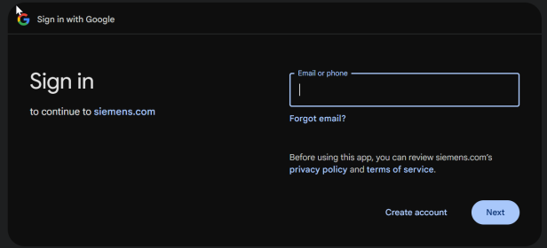 Google sign in screen